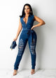 Denim Distressed Jumpsuit