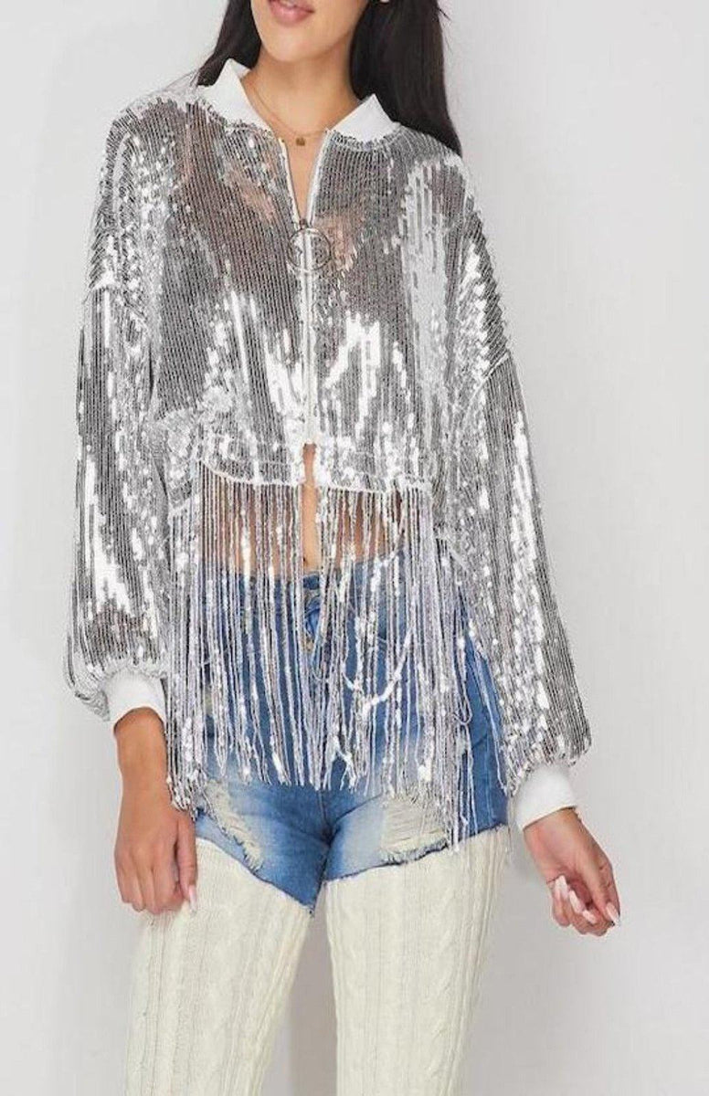 Buy Silver Fringe Jacket For Women Thirst Couture Thirst Couture Boutique